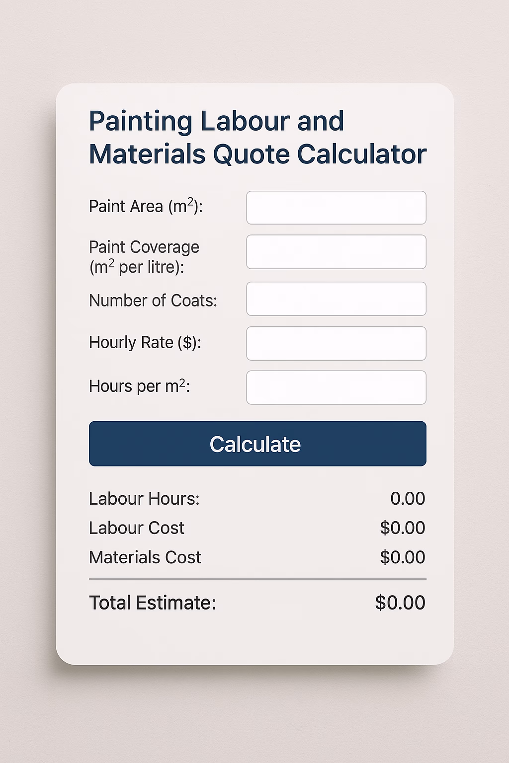 Painting Labour and Paint Materials Volume and Quote Generator including Waste Markup and GST
